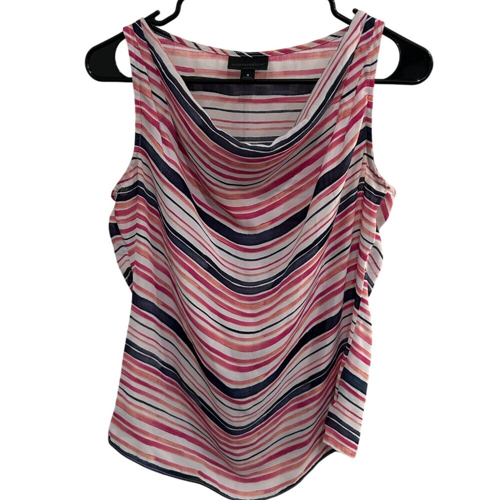 Worthington Striped Sleeveless Top Multicolor Striped Cowl Neck Size S Layering
